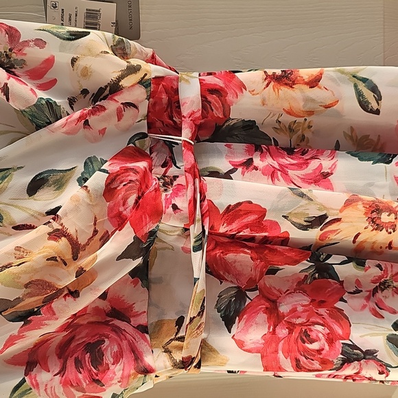 NWT Julia Jordan Floral High-Low Faux Wrap Dress Size 14 Ivory Multi - Picture 9 of 16